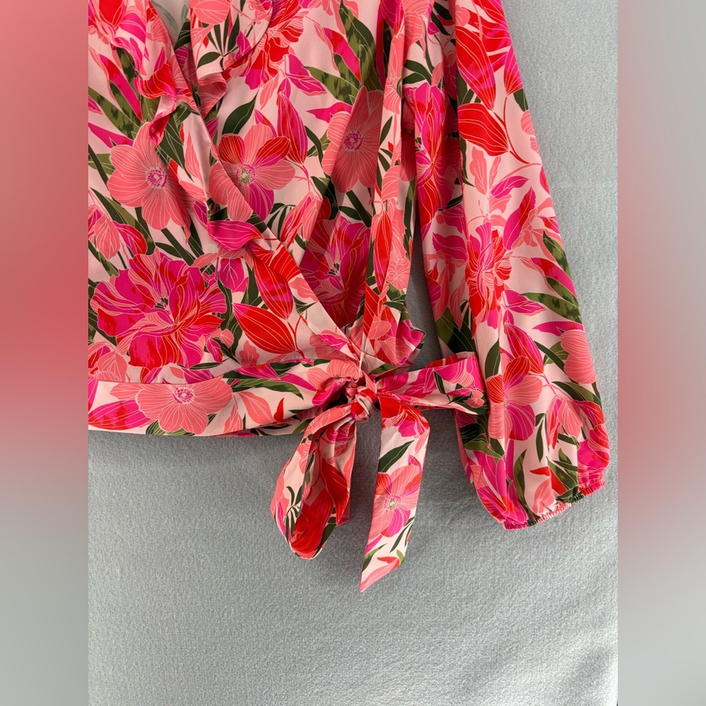 Ava & Aiden Floral Wrap Ruffle Collar Blouse
Pink Medium Vibrant - Picture 5 of 12